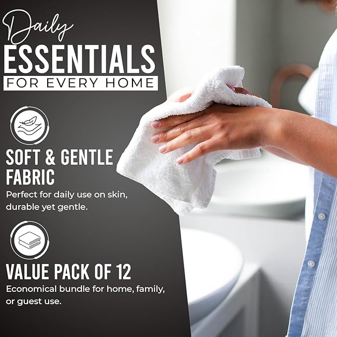 DAN RIVER 12 Pack Wash Cloths for Showering [12x12] - 100% Cotton Washcloths Premium Quality Flannel Face Cloths for Bathroom, Highly Absorbent and Soft Feel Wash Clothes, Assortment 1