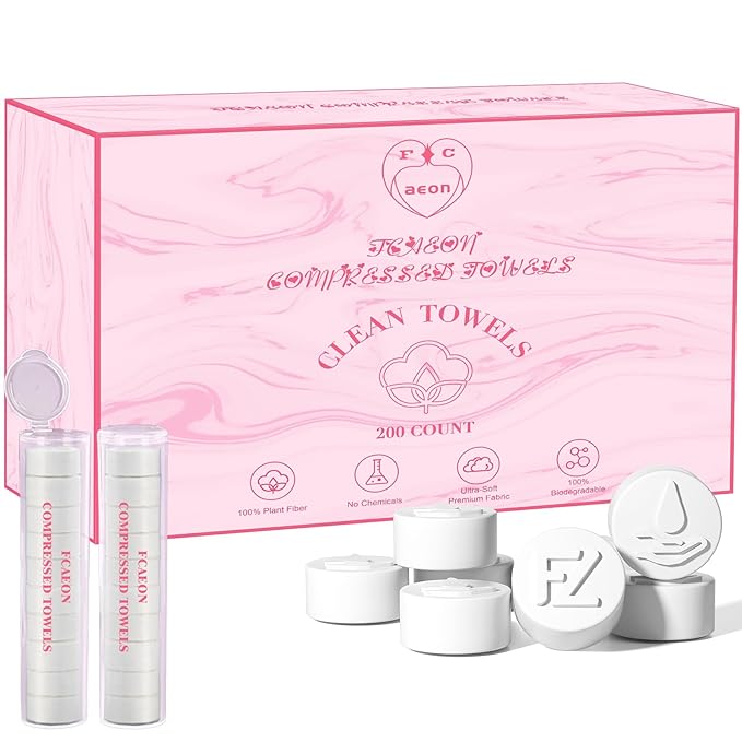 Disposable Face Towel 200 Pcs Compressed Towel Tablets With 2 Dispenser Bottles Gentle Washcloths for Sensitive Skin Facial Cleansing Makeup Removal Skincare Routine Travel Cloths (Pink)