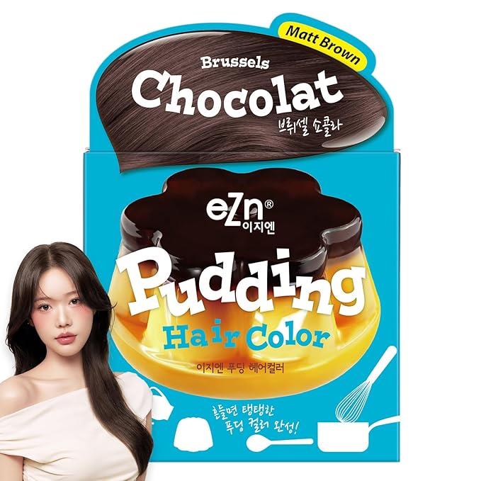 eZn Pudding Hair Dye for Sensitive Scalps – (Brussel Chocolat) | No-Drip, Ammonia-Free, Long-Lasting Semi-Permanent Hair Color with Keratin for Gentle Gray Coverage at Home