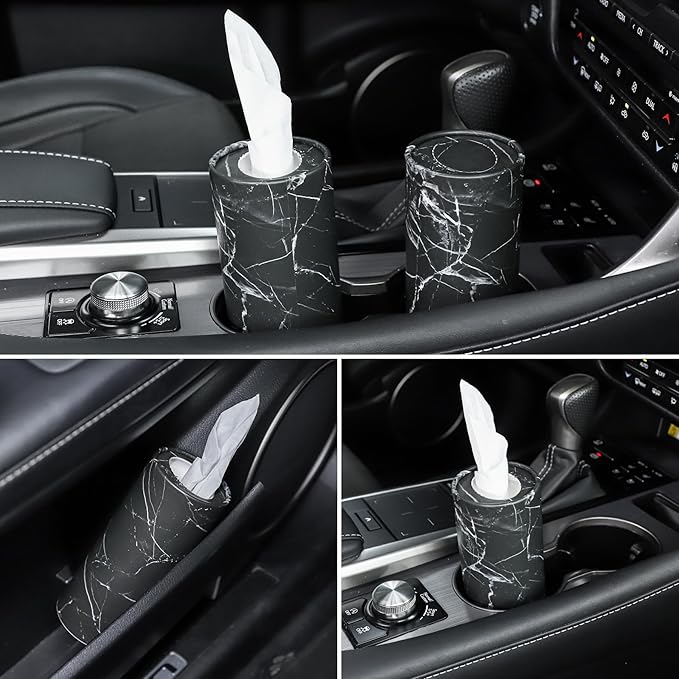 SINGARO Car Tissue Holder, 4 Pack Car Cup Holder Facial Tissues with Travel Tissue Bag, Quick and Convenient Flower Combination Car Tissue Box(4 Canisters/200 Tissues) Black