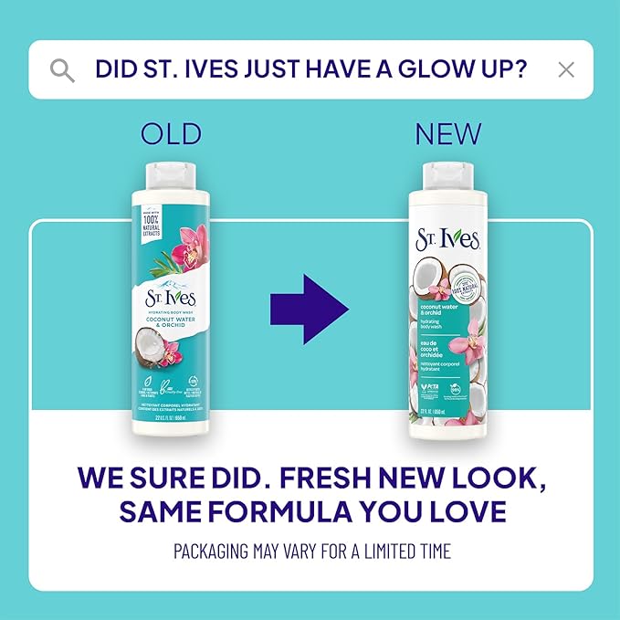 St. Ives Body Wash, Coconut Water & Orchid Hydrating Shower Gel 2-Pack, 100% Natural Extracts, Cruelty-Free, 22 Oz Ea