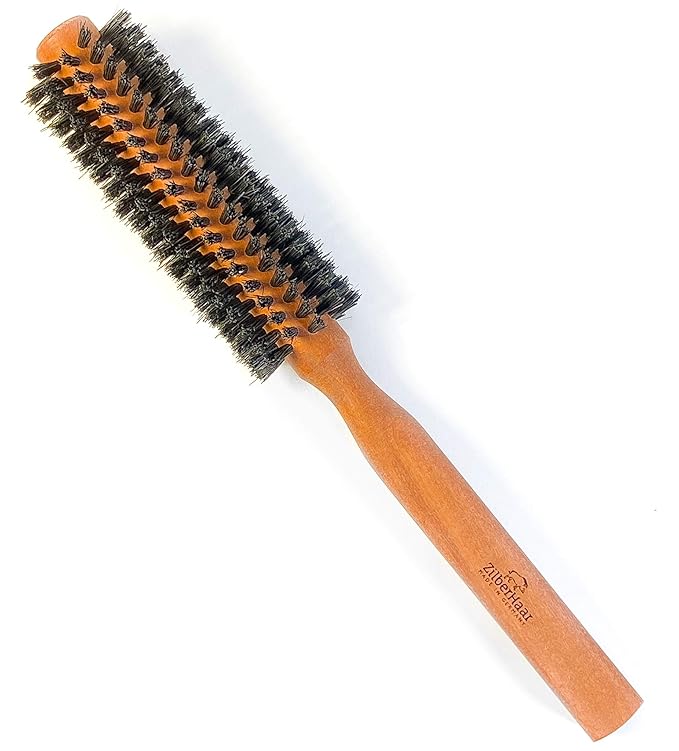 ZilberHaar - Styler Hair and Beard Round Brush - 1.3 Inch Stiff Boar Bristles and 8.5 Inch Pearwood Handle - 222 Plugs of Bristles - Beard Grooming Brush for Men