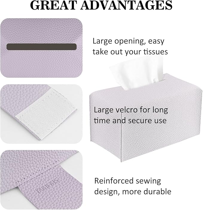 Tissue Box Cover PU Leather Tissue Holder Rectangle Facial Tissue Case Tissue Box Organizer Dispenser for Bathroom, Kitchen, Home, Office, Tabletop (Violet, Short)