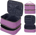 Double Layer Makeup Bag Portable Large Cosmetic Case Organizer with Adjustable Dividers Storage Travel Bag for Accessories Brushes Conditioner and Skin Care Products (Purple)
