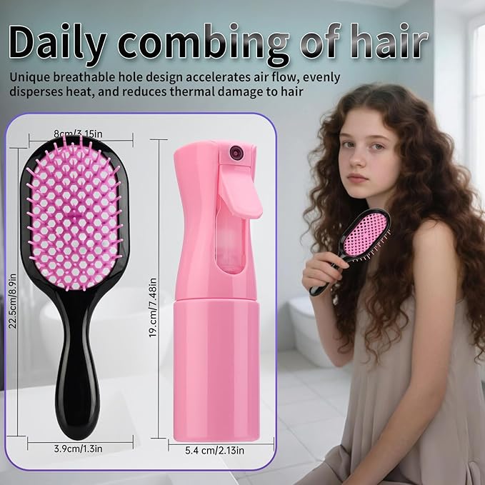 Detangling Brush,1 Pack Detangler Brush and 1 Pcs water spray bottle, Gentle & Effective Detangling on Wet or Dry Fragile Hair Types,Ultra-light, Detangling Brsuh ventilated and antistatic hairbrush