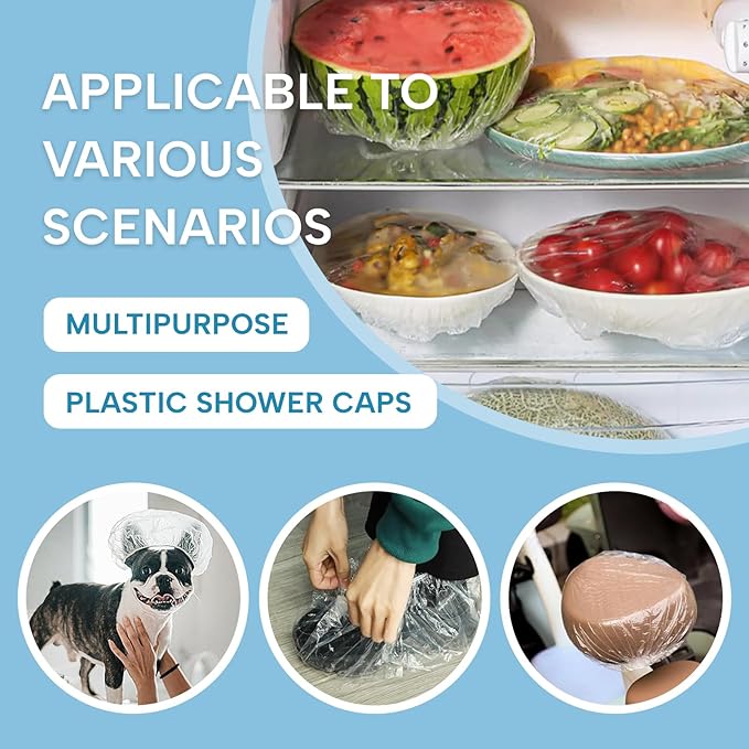 YIZIJIZI 50PCS Disposable Shower Caps, Large Thick Clear Waterproof Shower Cap for Women, large Size 20.5", Home Use, Spa, Hotel and Hair Salon, Clear Shower Caps for Travel