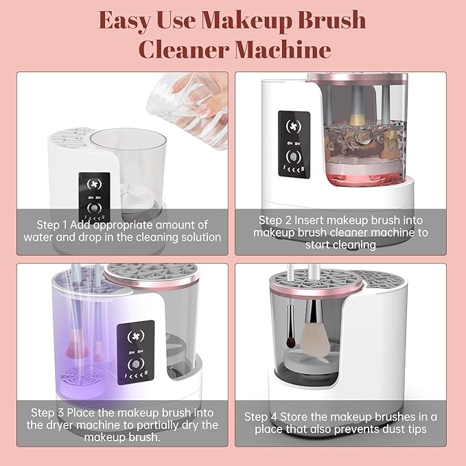 3 IN 1 Electric Makeup Brush Cleaner Machine With Makeup Brush Dryer-Holder-Portable Automatic USB Cosmetic Brushes Cleaner Tool for All Size Beauty Makeup Brush Set,Eyeshadow, Blush Brush (white)