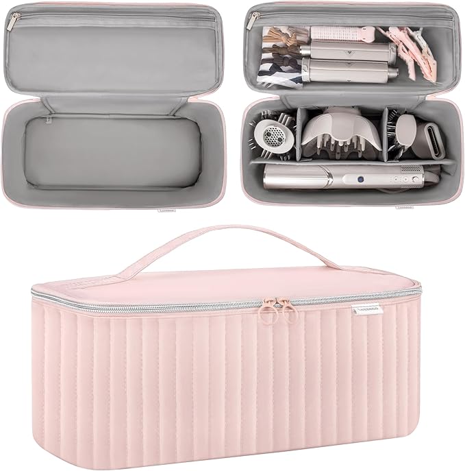 Travel Carrying Case for Hair Dryer Shark Flexstyle Dyson Airwrap Brush Hair Accessories Tools Storage Bag for Revlon Hairdryer Styler Organizer (Pink)