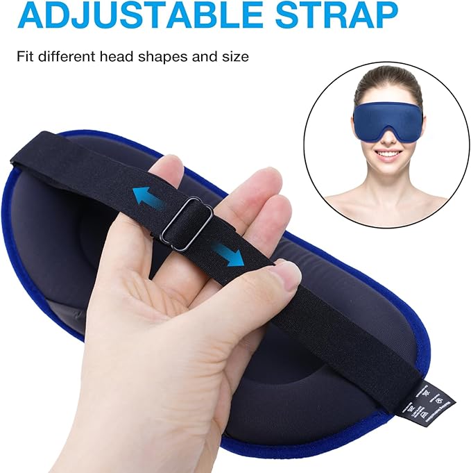 LYSIAN Cooling Sense 3D Sleep Eye Mask for Women Men, Eye Mask with Contoured Design with 5 Pair Ear Plugs, Block Light for Deep Sleep - Blue