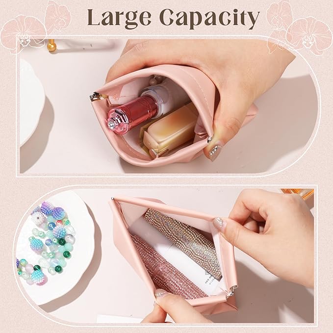 ISKYBOB 4PCS Pocket Cosmetic Bag Squeeze Top, Small Makeup Bag for Purse Portable Mini Coin Change Purse Self-Closing Cosmetic Purse Small Leather Makeup Lipstick Organizer Pouches(BlackPink)