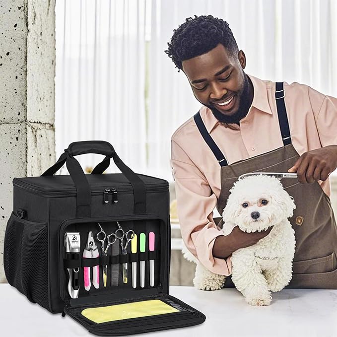 GMAK Large Pet Grooming Bag, Dog Grooming Tote Bags Supplies Organizer Case Pets Tools Organizer Tote for Dog Cat Grooming Tool Kit and Accessories, Black(Bag Only)