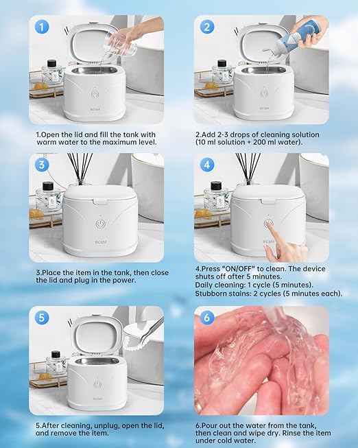 BCOM Ultrasonic Retainer Cleaner, Retainer Cleaner Machine 46kHz, Professional Portable Ultrasonic Jewelry Cleaner for Dental Retainer Pod, Mouth Guard, Watch, Ring, Jewelry,Valentines Day Gift