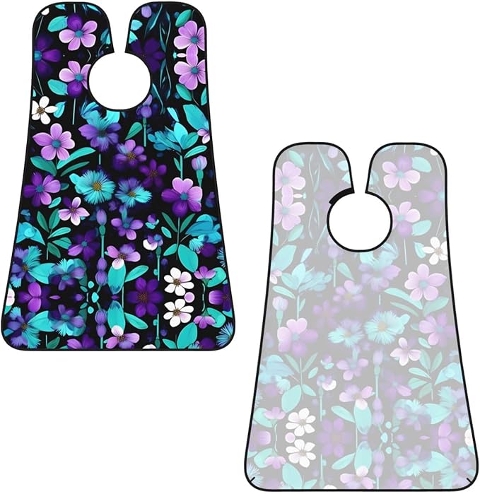 Purple And Teal Flowers Print Beard Bib Shaving Apron, Beard Hair Trimming Cape Gift For Dad