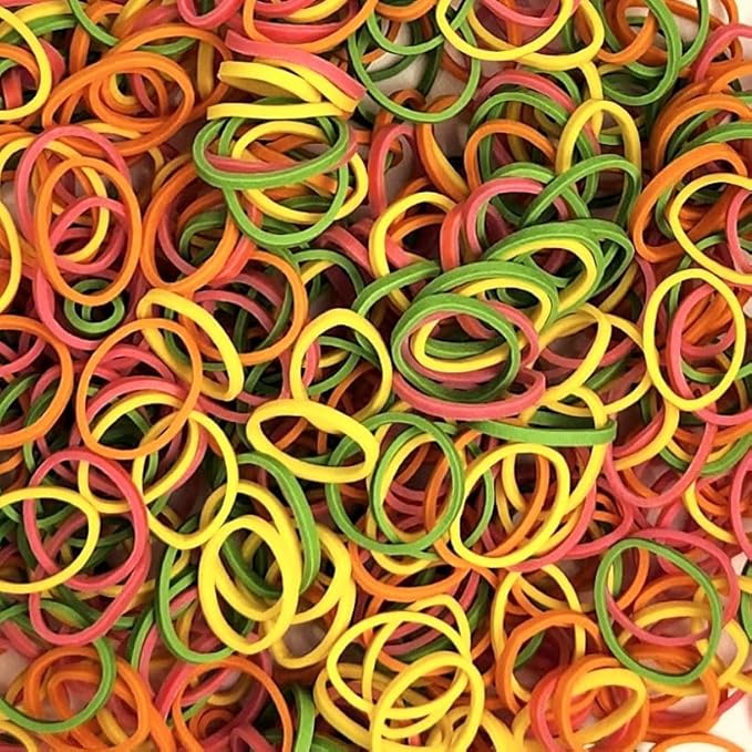 Amelia Beauty 500 Count Small Rubber Bands for Hair – ½" Brights Mix - Made in USA - Recloseable Container - Mini Hair Elastics for Braids, Ponytails, Cornrows & Twists – Strong Hold Ponytail Holders