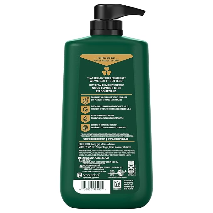 Irish Spring 5 in 1 Body Wash for Men | 24 Hour Freshness | For Body Face Hair | Biodegradable Ingredients | 30 Oz Pump 2-Pack