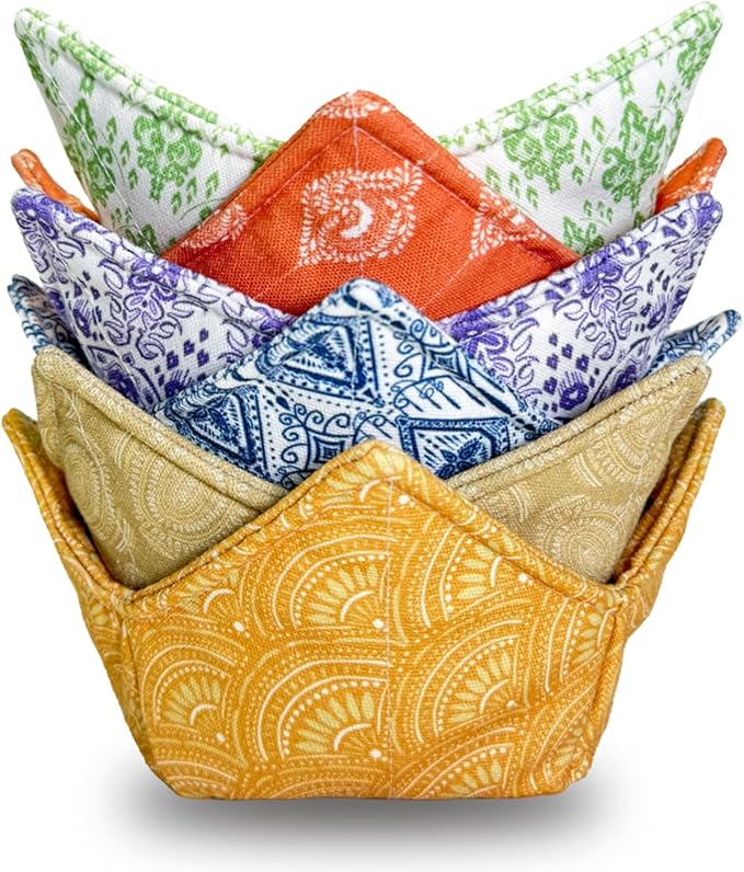 Cotton Microwavable Bowl Cozy ，Set of 6，Microwave-Safe Hot Bowl Holders, Soup Cozy Hot Pads，Prevent Hand from Heat and Maintain Food Warm，Ideal Household Gift Store (D)