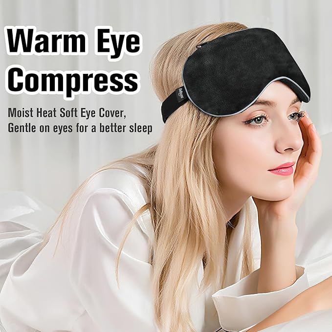 Heated Eye Mask Warm Compress for Eyes, Soothing Weighted Eye Mask for Sleeping, Microwave Moist Heating Pad Hot Compress for Eyes Relaxation, Reusable Sleep Mask for Home, Office (Black)