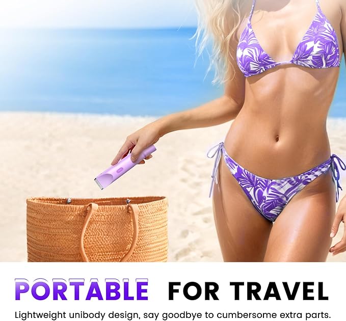 Bikini Trimmer for Women, Painless Electric Razor for Women with Dual Head, IPX7 Waterproof Pubic Body Hair Trimmer Electric Shaver for Legs/Arm/Underarm (Purple)