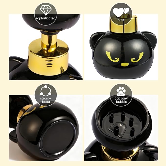 Cute Cat Paw Foam Soap Dispenser, Black Kitty Foaming Pump Bottle Creates Paw-Shaped Foam, Refillable Eco-Friendly Hand Soap Dispenser for Home, Salon, and Bathroom - BPA Free