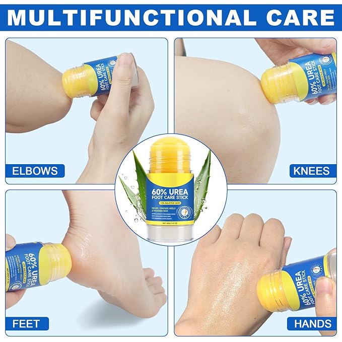 60% Urea with 2% Salicylic Acid Urea Foot Care Stick, 2PCS Heel Stick for Cracked Feet, Foot Care Cream Moisturizer for Dry Cracked Feet, Knees, Elbows, Hands