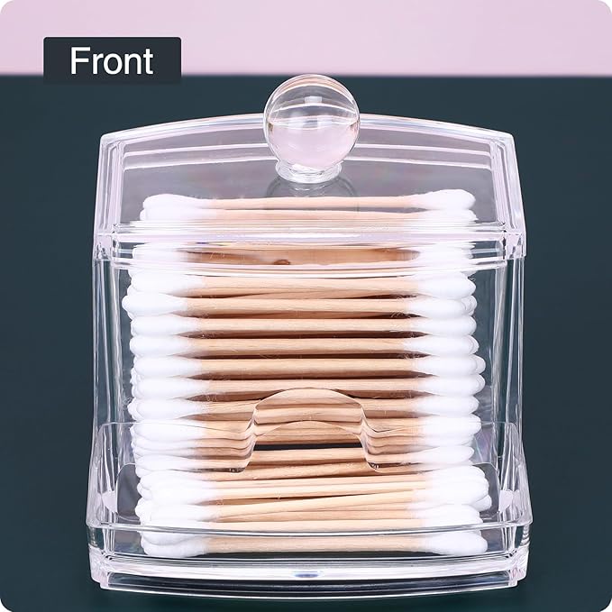 10oz Clear Acrylic Small Qtip Holder,Swab Dispenser Cotton Ball Jars Bathroom Organizer with Lid