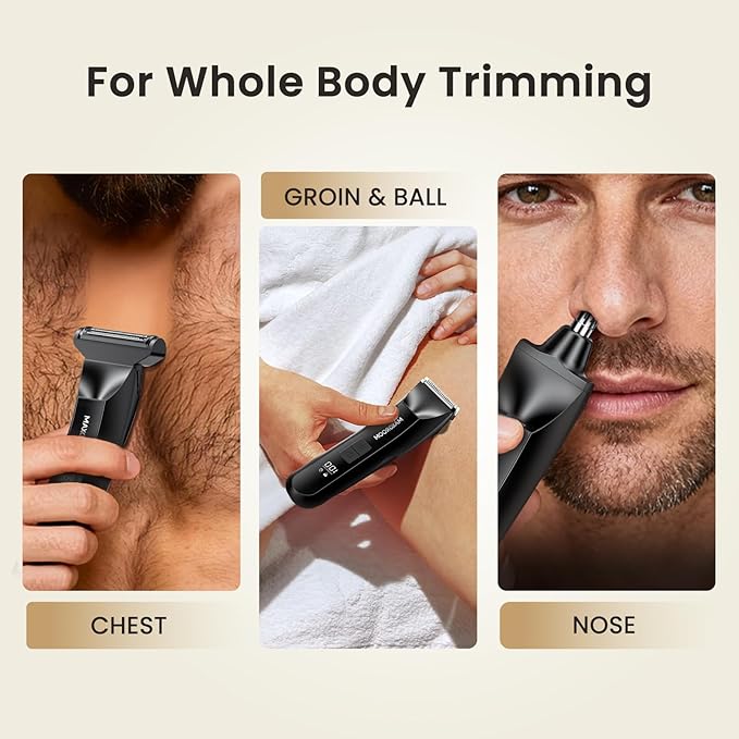 Manscape 3-In1 Body & Pubic Hair Trimmer for Men, IPX7 Waterproof Ball & Groin Shaver with LED Light, Electric Razor with Travel Pouch & USB Rechargeable, Gifts for Men (Black)