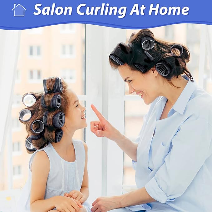 Jumbo Hair Curlers Rollers, 12Pcs Hair Roller Curlers Self Grip Holding Rollers with 12 Stainless Steel Duckbill Clips for Long Hair Volume (Navy Blue)
