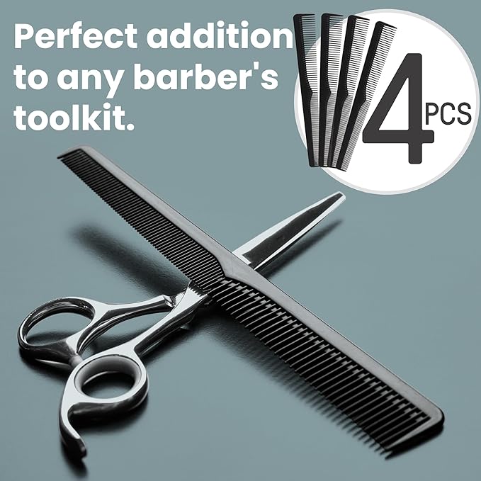 Premium Carbon Fiber Barber Combs - 4 Pack - Heat Resistant Barbers Comb, 7.3 Inch - Ideal for Home and Professional Use, Taper