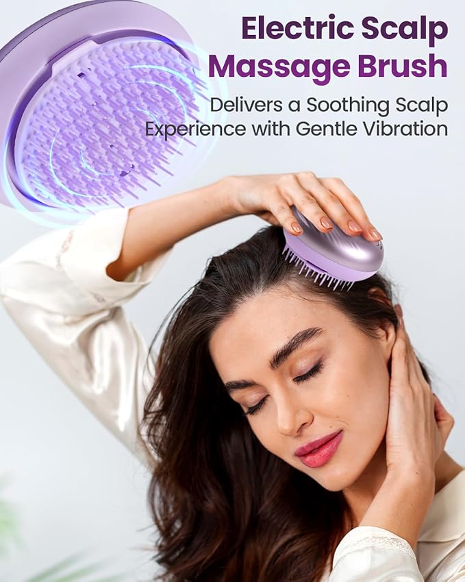 Electric Scalp Massager – Rechargeable Head Massager with Anion Technology, Portable Anti-Frizz Scalp Tool, Scalp Massager Gift for Men & Women(Purple)