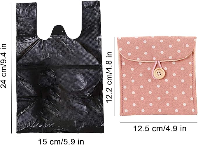 Sanitary Napkin Bags, 200 Pcs Personal Disposal Bags for Women, 2 Sanitary Napkin Storage Bags, Trash Bags with Handle for Feminine Hygiene Product - Black
