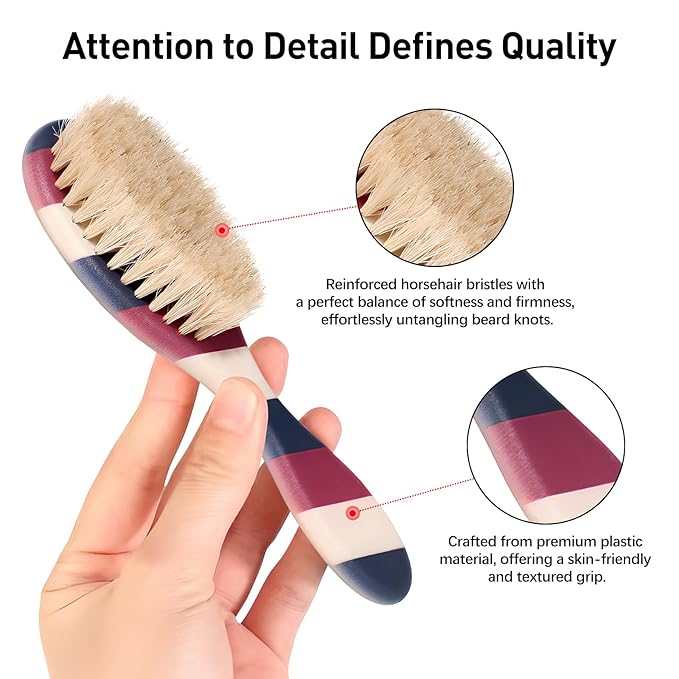 Ergonomic Soft Beard Brush for Men, Striped Handle Comfortable Grip, Ideal for Barber Shop Use