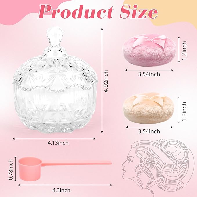 Coolrunner 5PCS Body Powder Puff and Container, Crystal Clear Powder Container with Powder Spoon, Dusting Powder with Puff for Women, Washable Reusable (Transparent)