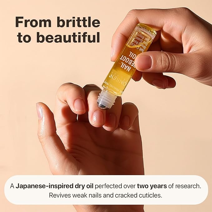 Onsen Secret Nail & Cuticle Repair Oil (2x10ml) - Dry Oil Formula - Japanese Tsubaki, Tea Tree & Jojoba - Strengthens Nails, Repairs Cuticles, Hydrates Skin & Hair - Natural & Vegan