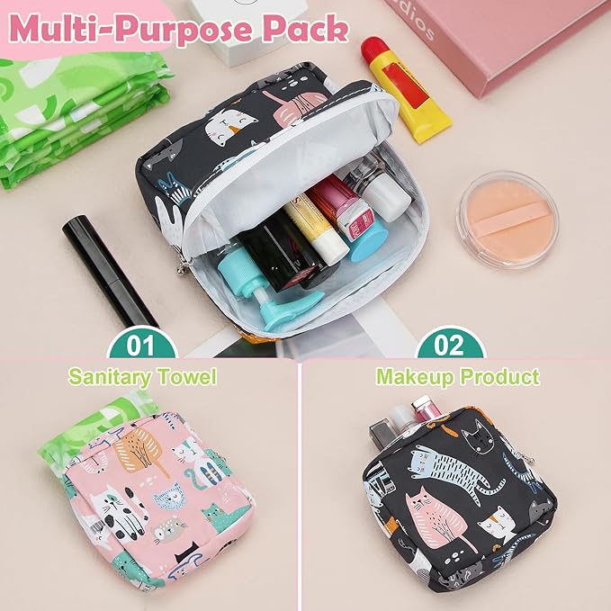 Desing Wish Sanitary Pad Storage Bag Portable Period Bag for Teen Pads/Sanitary Napkins/Small Tampons, Sanitary Napkin Storage Bag First Period Gifts for Teen Girls (Bowknot Heart)