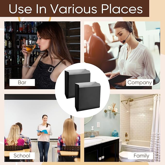Yeaqee 300 Pcs Waxed Black Kraft Feminine Hygiene Liner Bag, Business Restroom Bathroom Personal Dispensers 7.5 x 10 Waste Receptacle Paper Liners, Sanitary Napkin Disposal Bags, Kraft Bag