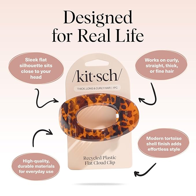 Kitsch Large Flat Claw Clips for Women - Stylish Flat Hair Clips, Strong Hold for Thick & Fine Hair | Non-Slip for Secure, Comfortable All-Day Wear | Ideal Gifts for Women - Tortoise Design