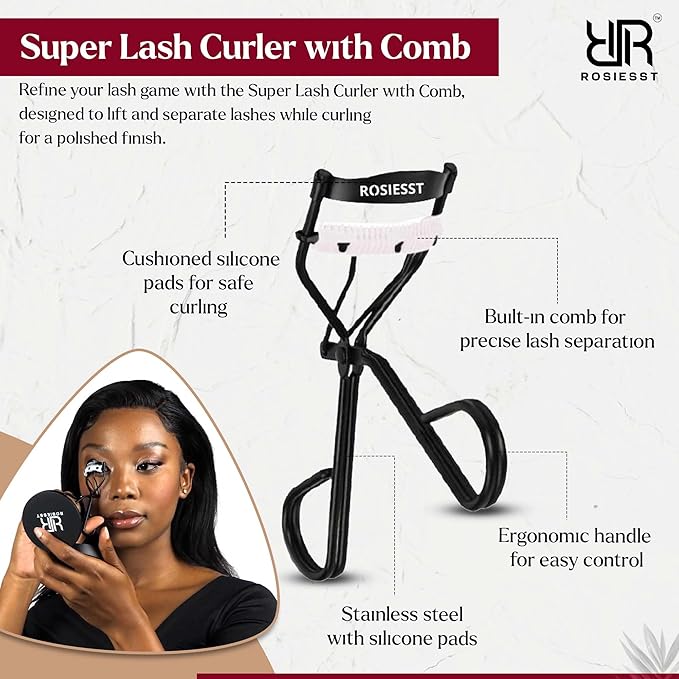 Super Eye Lash Curler with Built-in Comb, Creates Long Lasting Curl, Premium Quailty, Dual Function, Lightweight Durable Design, Beautiful Eye-Opening Curler