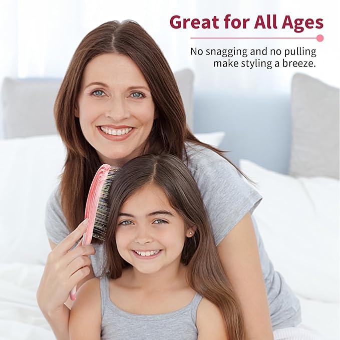 Detangling Wet Hair Brush for Thin or Straight Hair, Vented Detangler Hairbrush with Double-Layered Ultra and Soft-Nylon Bristles for Wet or Dry Hair, Gift for Women Girls Kids