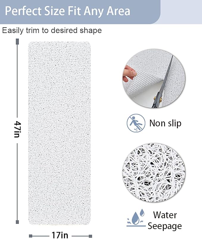 Mecko Loofah Bath Mat for Tub - Quick-Dry Non-Slip Shower Mat, Extra Thick Textured Grip Bathtub Mat for Bathroom and Shower Floor, Indoor/Outdoor Use for Wet Areas (White, 17"x47")