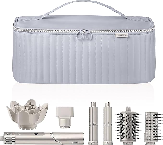 Travel Carrying Case for Hair Dryer Shark Flexstyle Dyson Airwrap Brush Hair Accessories Tools Storage Bag for Revlon Hairdryer Styler Organizer (Silver Gray)