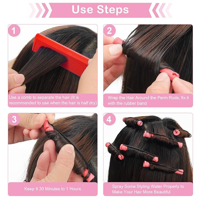 Coolrunner 60PCS Hair Perm Rods Set, Plastic Curler Perm Rods with Steel Pintail Comb, DIY Hair Curler Styling Tools for Hairdressing Hair (0.9cm, Blue, 0.9CM) (Red)