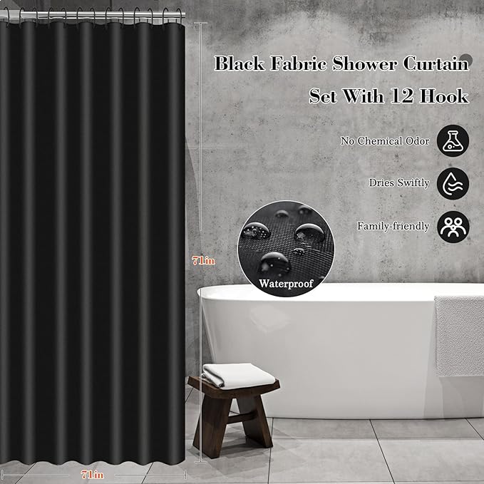 Black Bathroom Accessories Set, 22Pcs Bathroom Sets with Shower Curtain and Rugs, Bathroom Accessories Sets Complete with Trash Can, Non-Slip Bathroom Rugs Super Absorbent