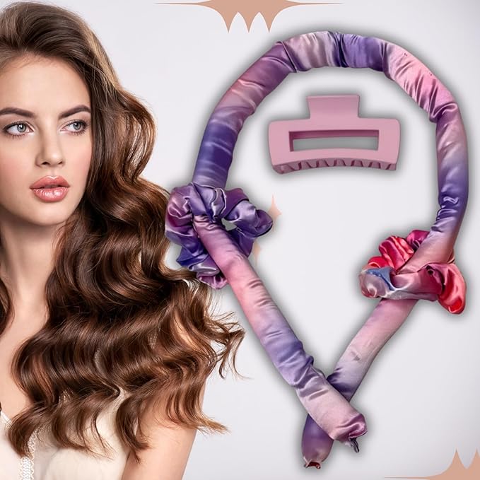 Dunnock Heatless Curling Rods Set kitschmas - Heatless Curls Overnight with 34" Hair Curler & 2 Satin Scrunchies No Heat Hair Curlers for Soft Waves & Bouncy Curls, DamageFree Hair Styling Tool