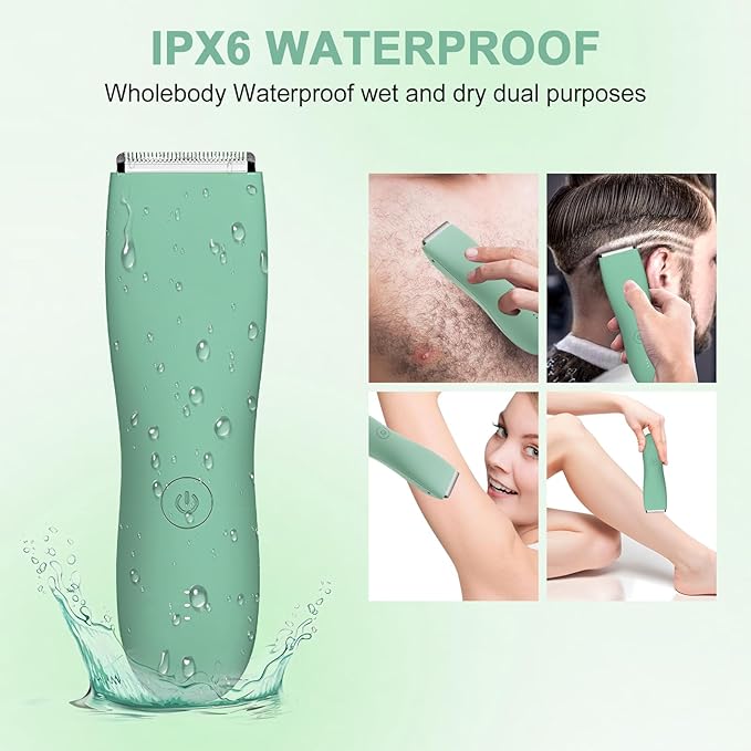 Pubic Hair Trimmer for Men and Women,Electric Shaver for Chest,Legs & Bikini,Waterproof Wet/Dry Shaver,USB Recharge Dock,Ideal Razor Gift for Boy/Girl Friend (Green)