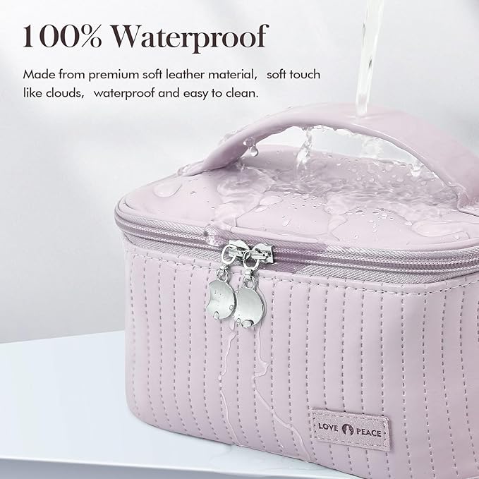 Makeup Bag Travel Cosmetic Bag, Large Capacity Makeup Organizer Bag and Storage, Portable PU Leather Pouch Toiletry Bag Make up Organizer, Cosmetic Bags for Women