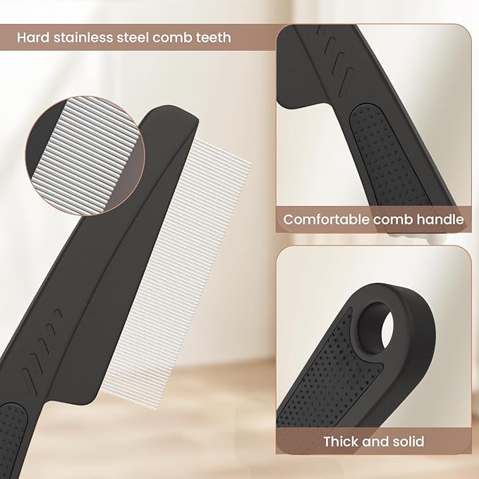 Dandruff Comb Fine Tooth Scalp Detox Comb Lice for Women, Men & Kids Stainless Steel Scalp Detoxing, Sweep & Massage Hair Brush Tool for Hair Care (Black+Orange)