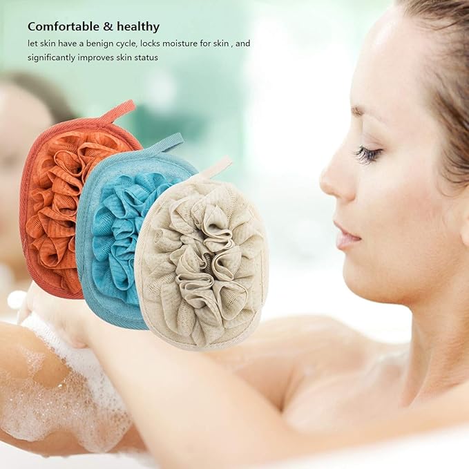 3 Pack Body Sponge Brushes Pouf Mesh Brush Shower Glove with Flower Bath Ball