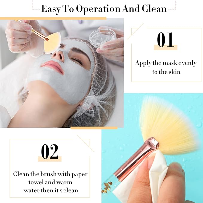 Nuenen 12 Pcs Soft Fan Facial Brushes Mask Acid Applicator Brush for Mud Cream Blush Makeup Peel Glycolic Multi Use Cosmetic Tools with Glitter Quicksand Handle and Pouch(Gold)