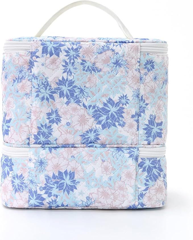 hibear Nail Supplies Organizer Nail Polish Storage Holds 30 BottlesNail Polish Storage Holds 30 Bottles Nail Kit Case Makeup Bag Vanity Case for Women (BLUE FLORAL)
