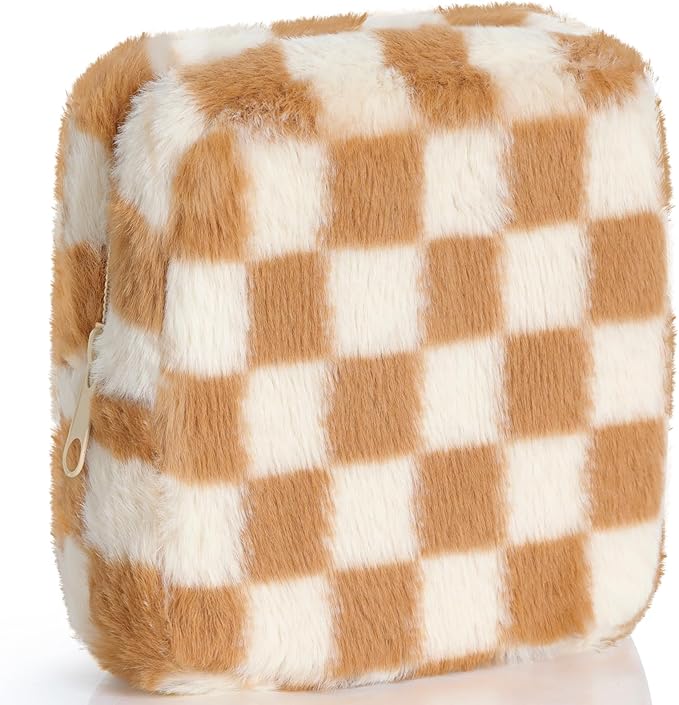 Sanitary Napkin Storage Bag, Period Bag for Teen Girls, Checkered Portable Menstrual Pad Pouch for Panty Liners, Tampon Storage Pouch for Women Ladies Daily Use Storage Purse Travel